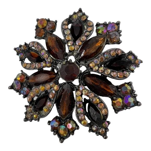 Vintage Art Deco Rhinestone Flower Brooches Burnt Orange Pin Jewelry Women Glam - Picture 11 of 14